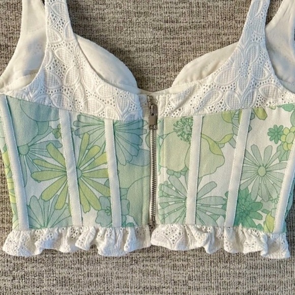 For Love & Lemons Peyton Floral Eyelet Lace Trim Structured Bustier Top Small - Picture 6 of 12